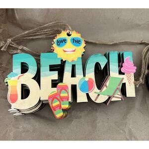 Beach Ornament - Wood Christmas ornament with fun vibrant colors